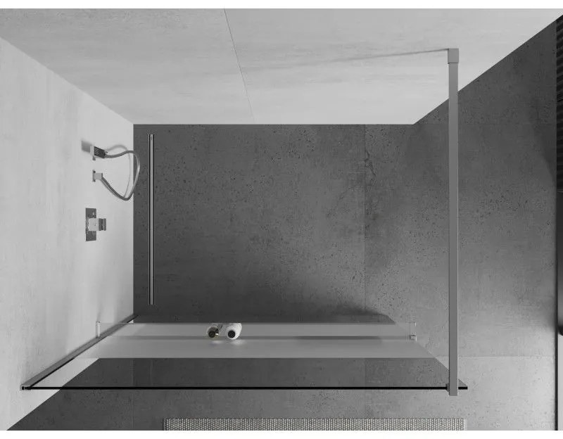 Mexen Kioto +, zuhany paraván polccal és törölközőtartóval 100 x 200 cm, átlátszó / 8mm-es jegesedés üveg, króm profil, 800-100-121-01-35