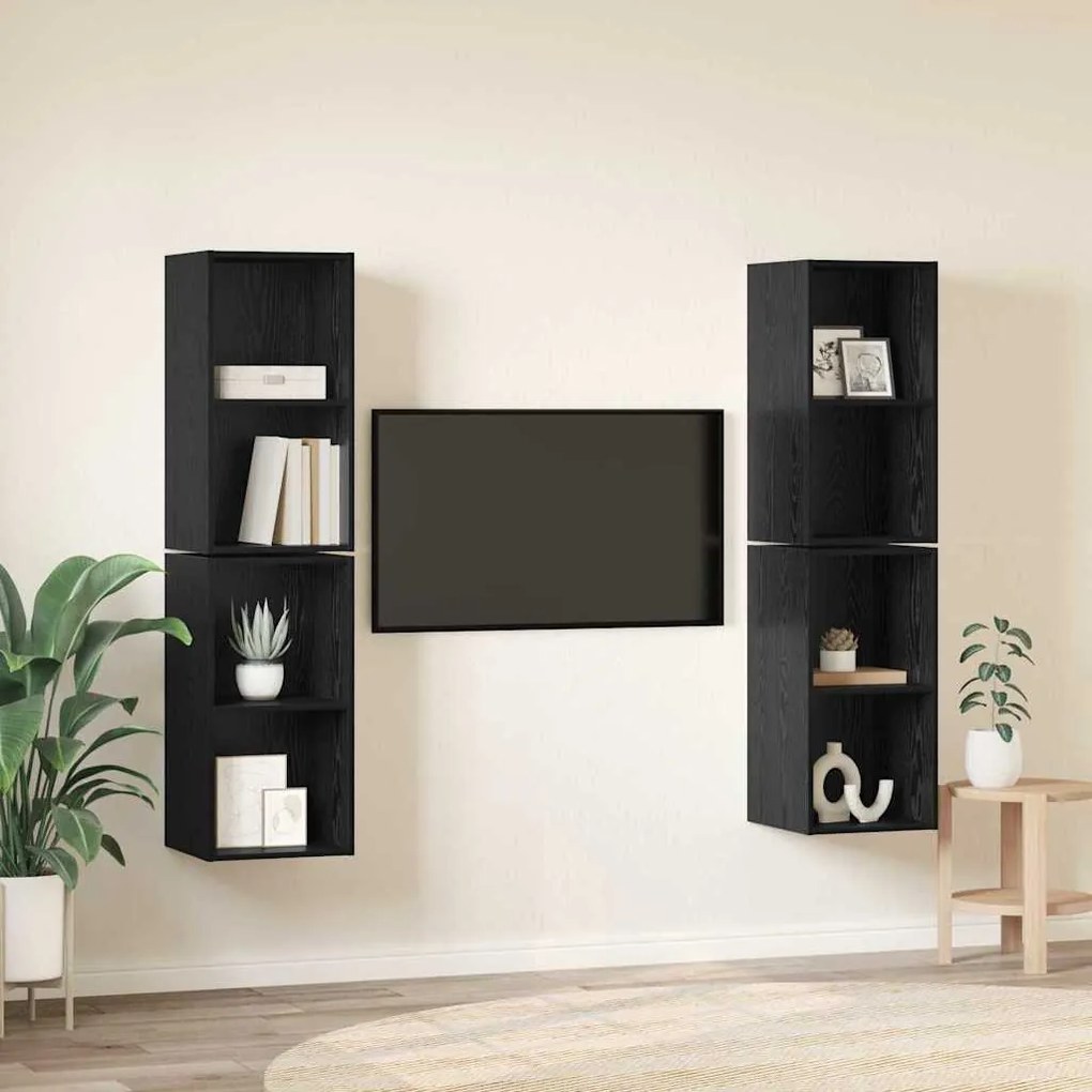 Fali TV Szekrény 4 pcs Fekete tölgy 37 x 37 x 72 cm Faanyag