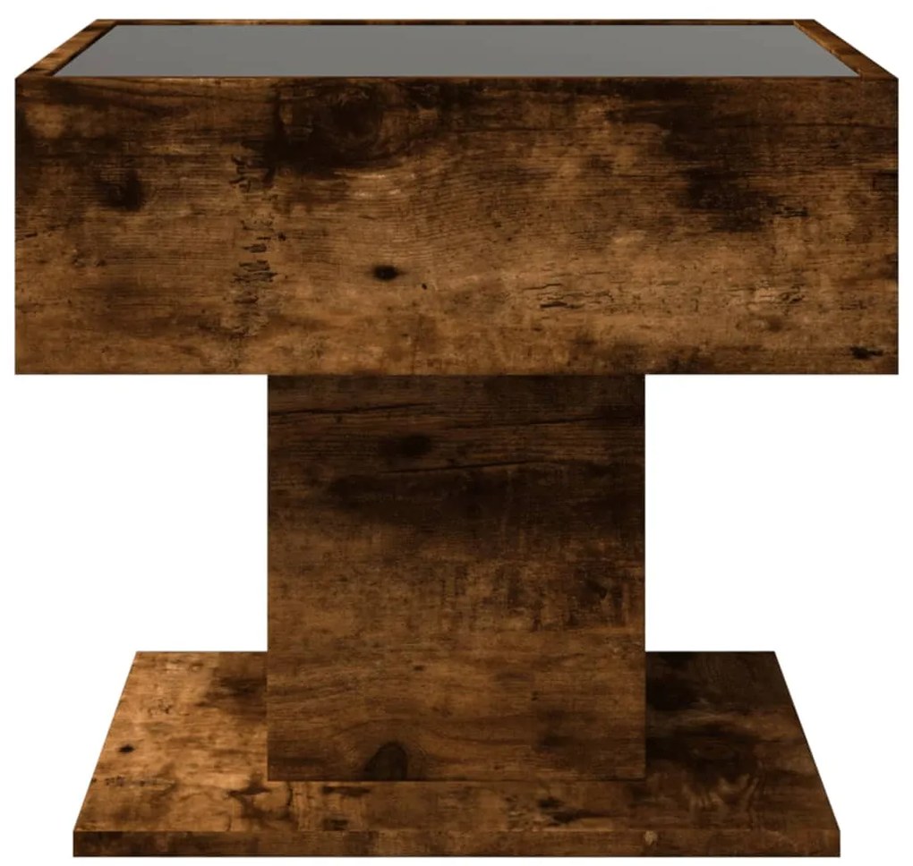 füstös tölgy szerelt fa dohányzóasztal LED-del 50 x 50 x 45 cm