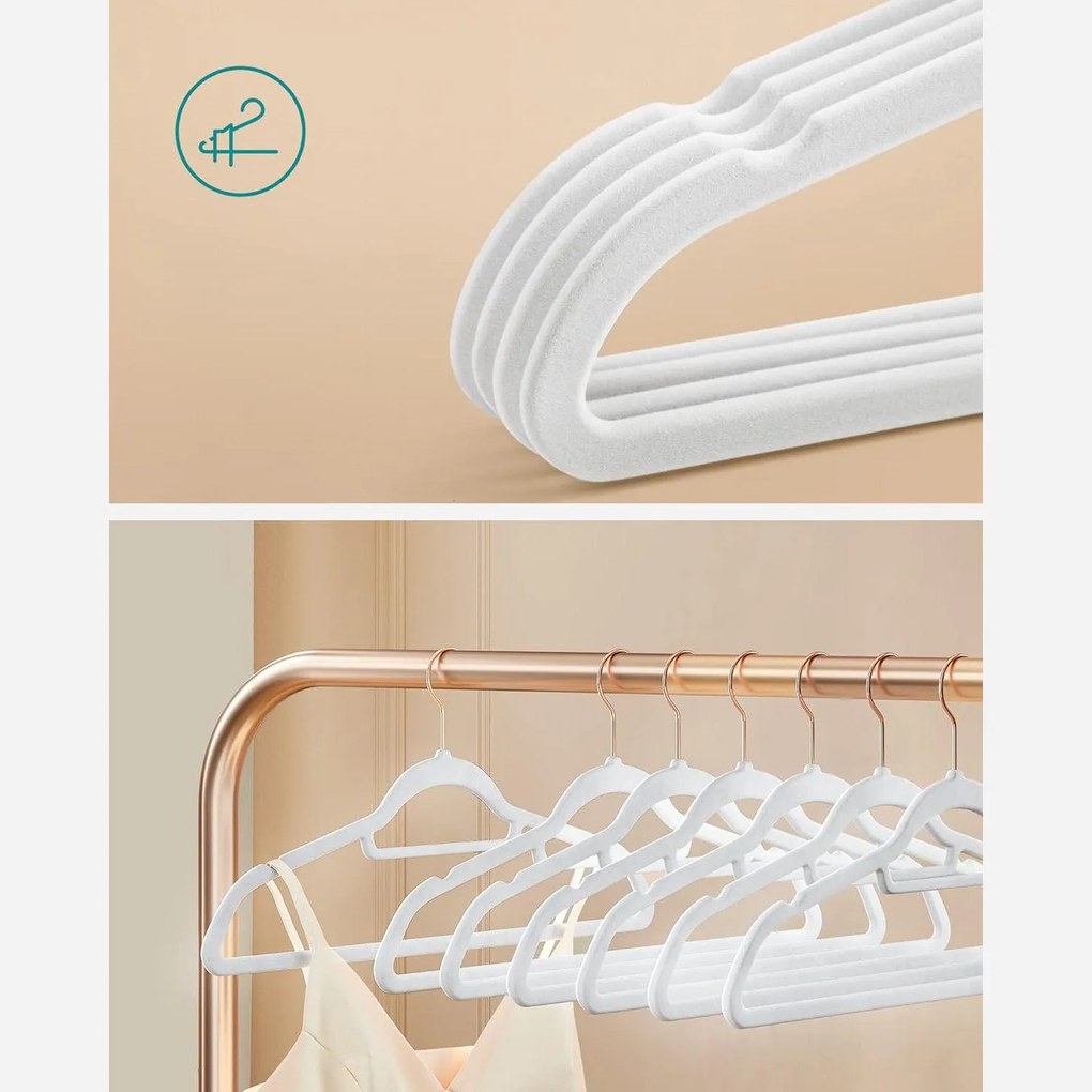 Bársony vállfák, 30 db-os ruhaakasztó készlet, fehér
