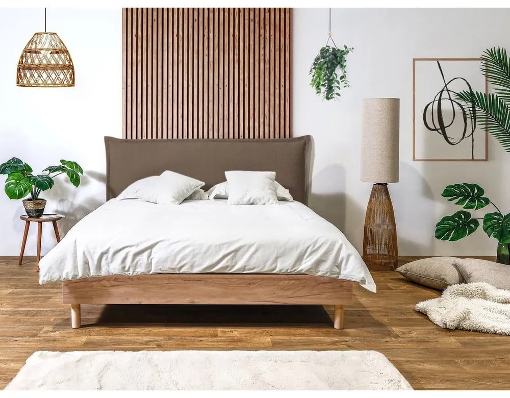 Barna-natúr színű franciaágy ágyráccsal 160x200 cm Charlie – Bobochic Paris