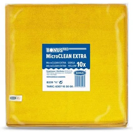 Törlőkendő, mikroszálas, univerzális, 10 db, 40x40 cm, BONUS MicroCLEAN Extra, sárga (KHT1299)