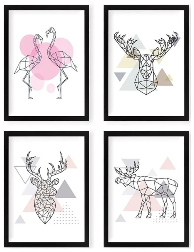 Kép szett 4 db-os 24x29 cm Geometric Animals – Wallity