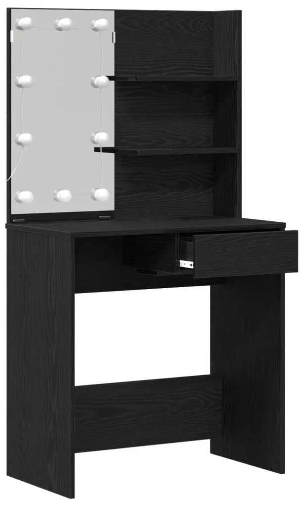 LED öltözködő asztal fekete tölgyből - 71x40x141 cm, mérnöki fából