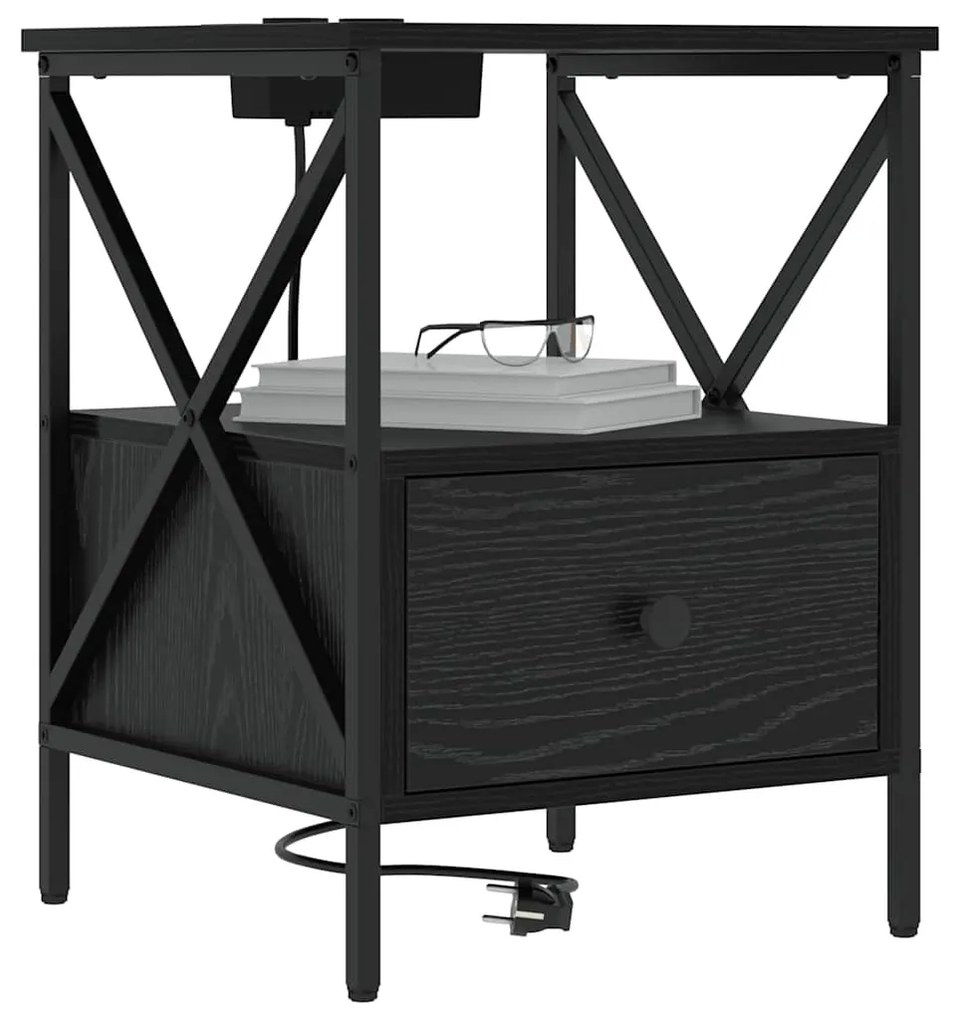 vidaXL Éjjeliszekrény 2 pcs Fekete tölgy 41,5 x 40,5 x 55 cm Faanyag