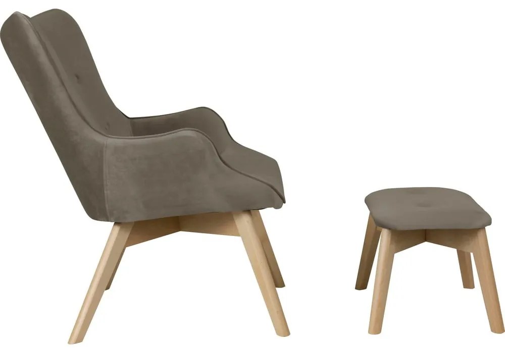 Világosbarna bársony fotel lábtartóval Niko – Ropez