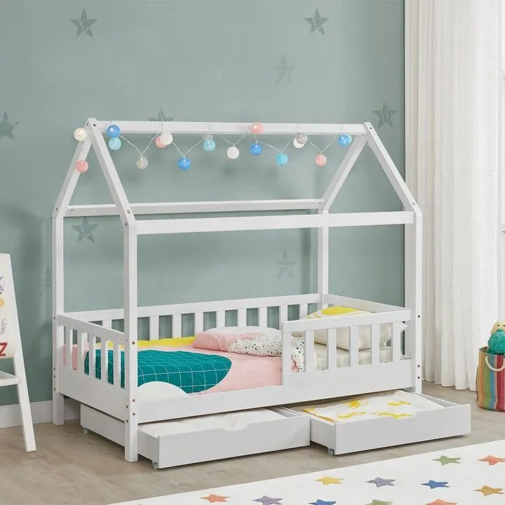 Gyerekágy rácsos 160 x 80 korlát/fiókkal fehér