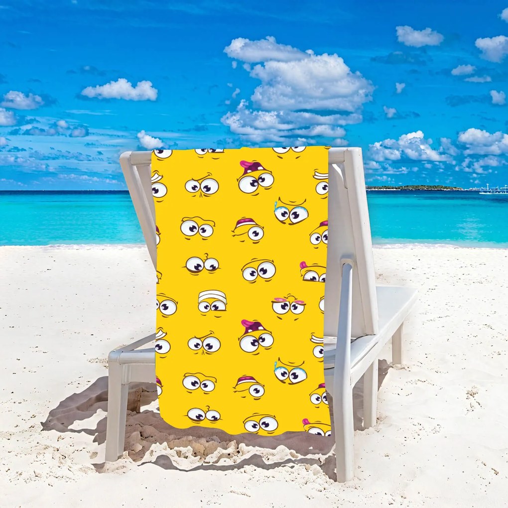 Strandtörölköző SMILE 100x180 cm sárga, 100% mikroszálas