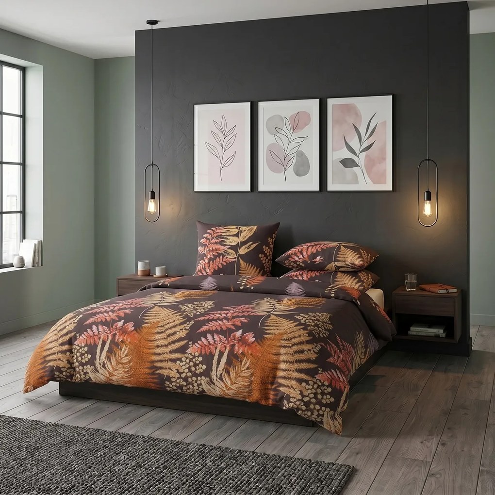 Kvalitex Luxury Collection szatén ágyneműhuzat páfrány barna, 140 x 200 cm, 70 x 90 cm