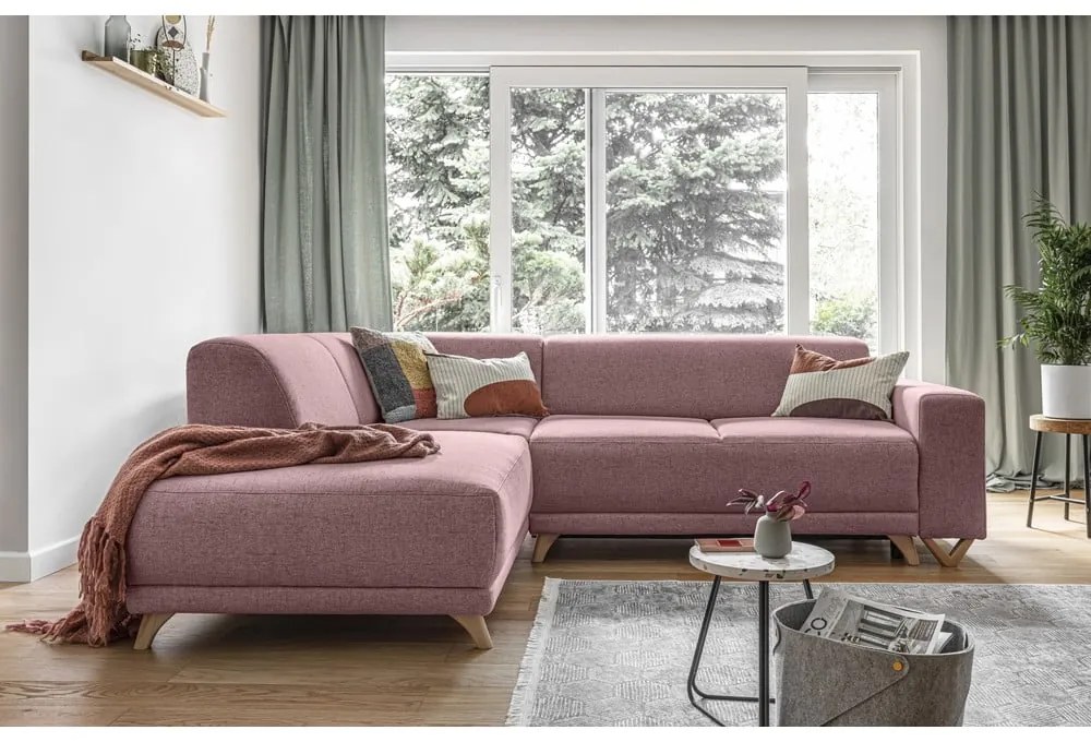 Rózsaszín kinyitható-tárolóhelyes sarokkanapé (bal oldali-L alakú) Classy Sophie – Miuform