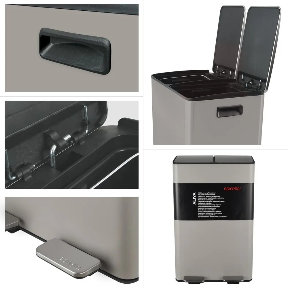 Szürkésbarna acél szelektív pedálos szemetes 2x30 l Aliya – Spirella