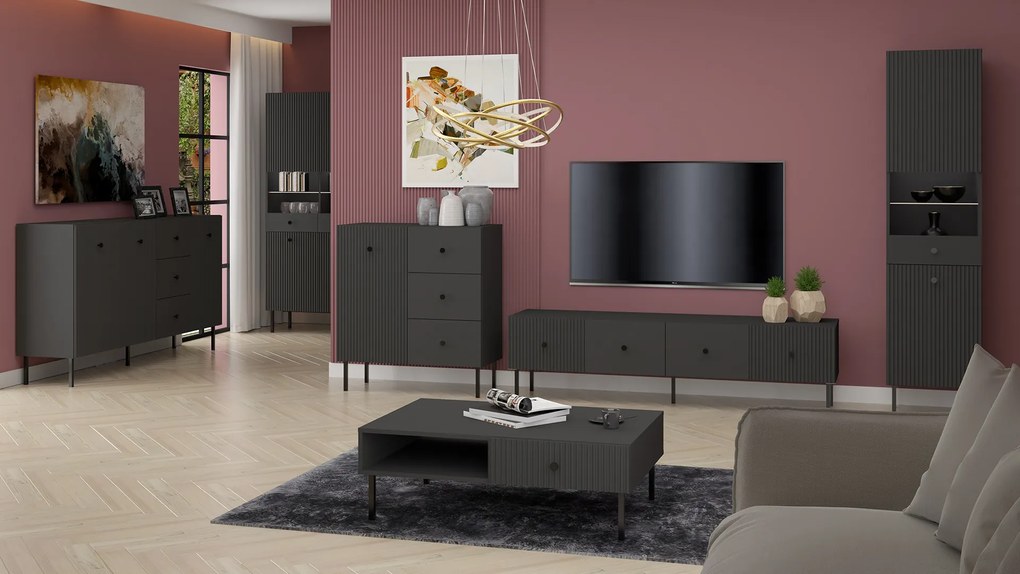 Mazzoni VIENNA 135 1D TV-szekrény Antracit/Fekete - BORDÁZOTT ELŐLAPOKKAL