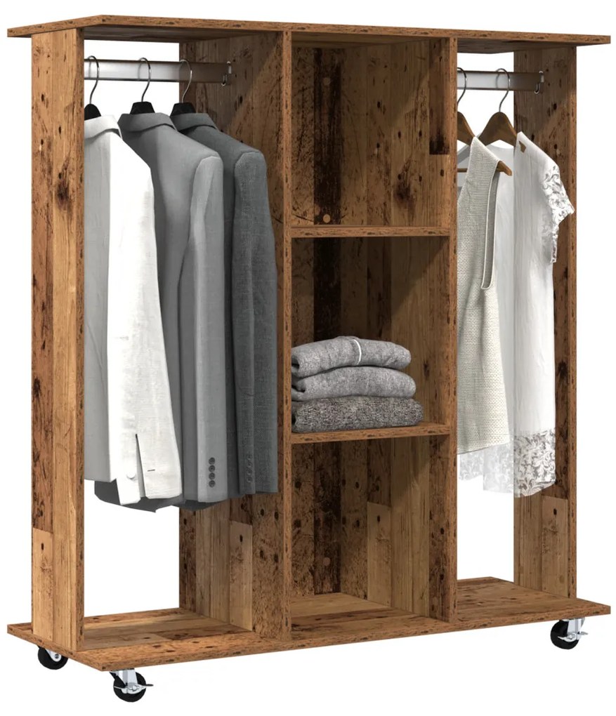 Ruhásszekrény Kerekekkel Régi Fa 102x38x110 cm Mérnöki Fa