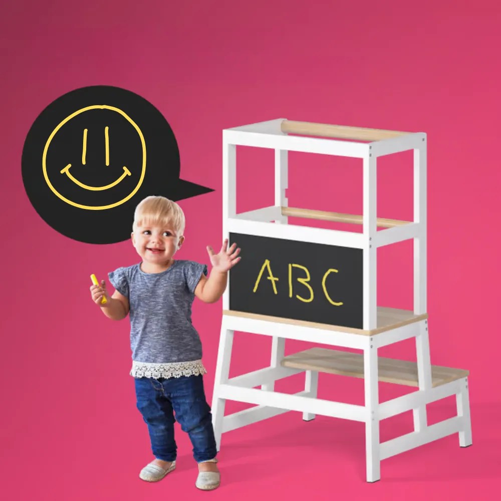 PLAY tanulótorony fenyőfa, 93x56x49cm, fehér/natúr barna Spielwerk