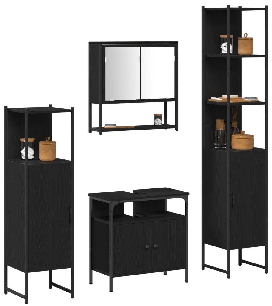 vidaXL Fürdőszoba bútor szett polcokkal 4 pcs Fekete tölgy Faanyag