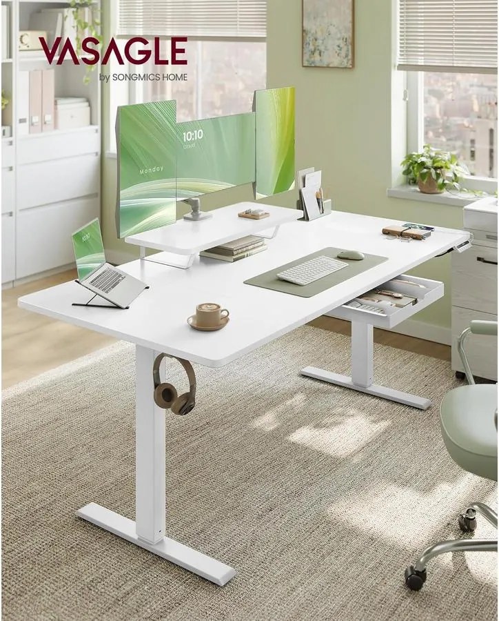 Magasságállítható íróasztal, 160 x 80 cm, fehér