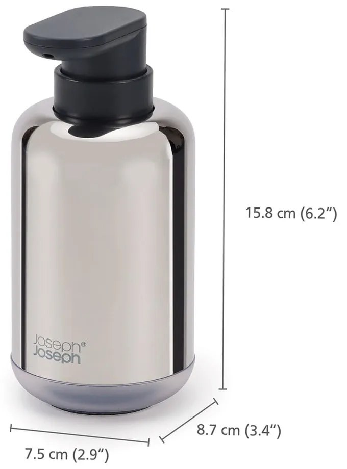 Fényes ezüstszínű rozsdamentes acél szappanadagoló 300 ml EasyStore Luxe – Joseph Joseph