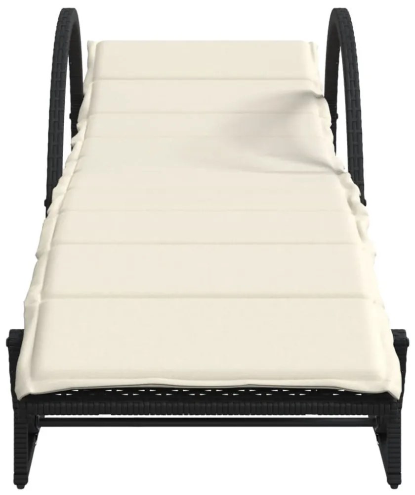 fekete polyrattan napozóágy párnával 60 x 199 x 42 cm