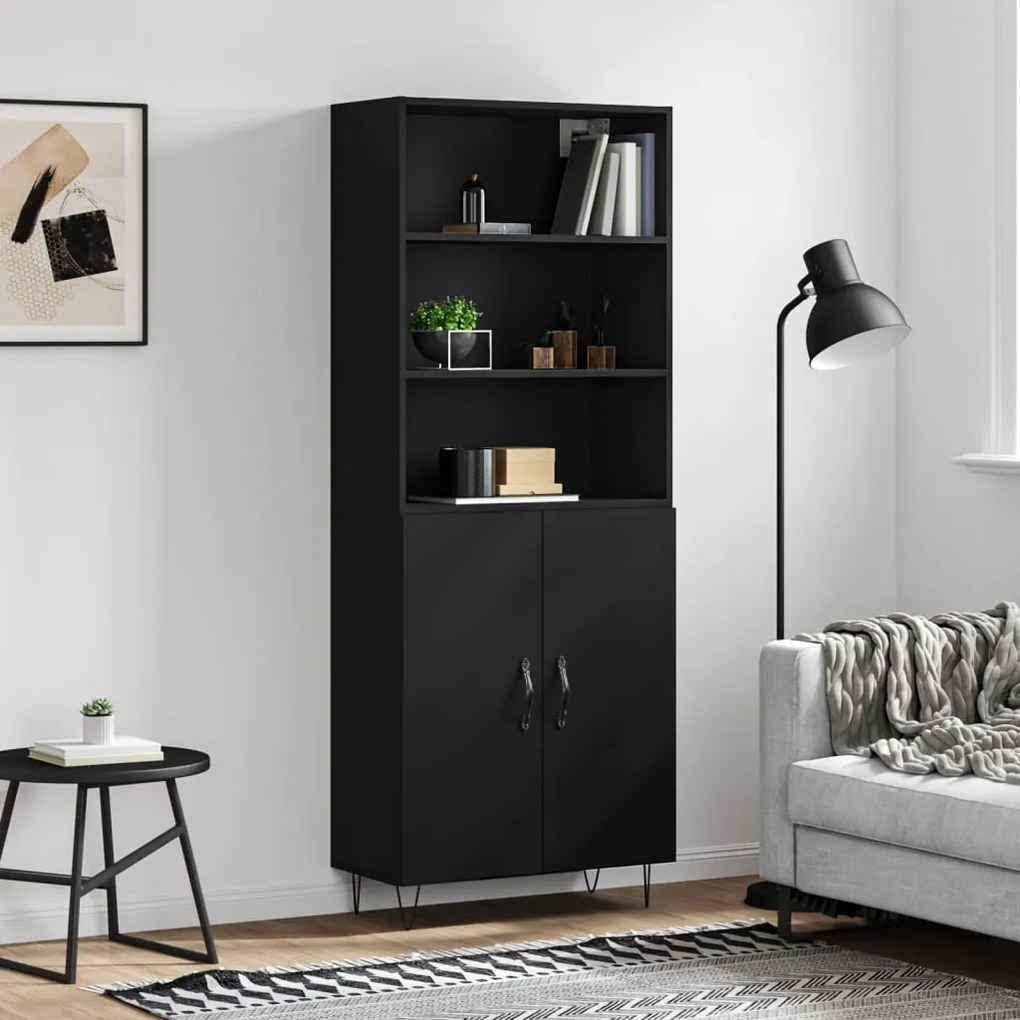 fekete szerelt fa magasszekrény 69,5 x 34 x 180 cm