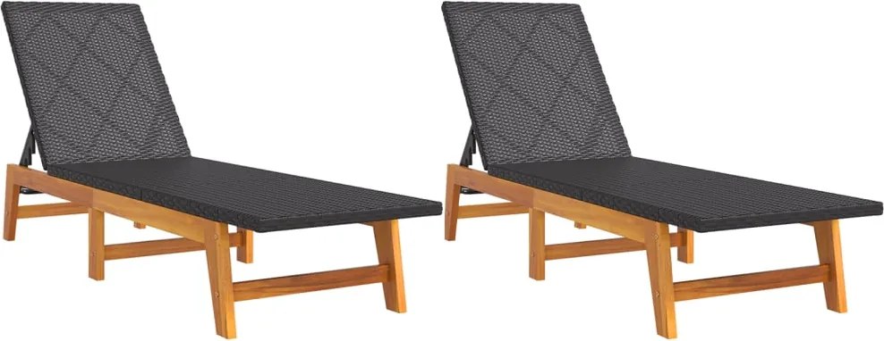 vidaXL 2 db fekete és barna polyrattan és tömör akácfa napozóágy