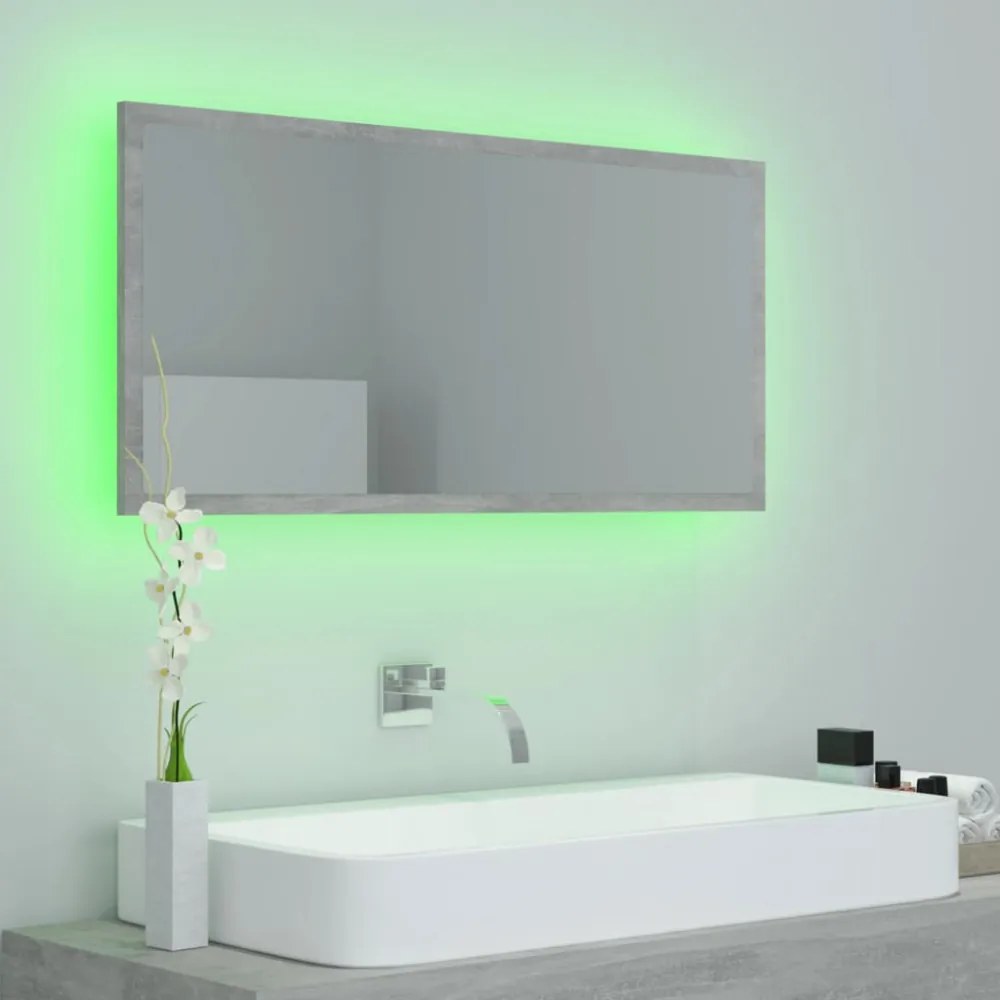 betonszürke akril LED-es fürdőszobatükör 90x8,5x37 cm