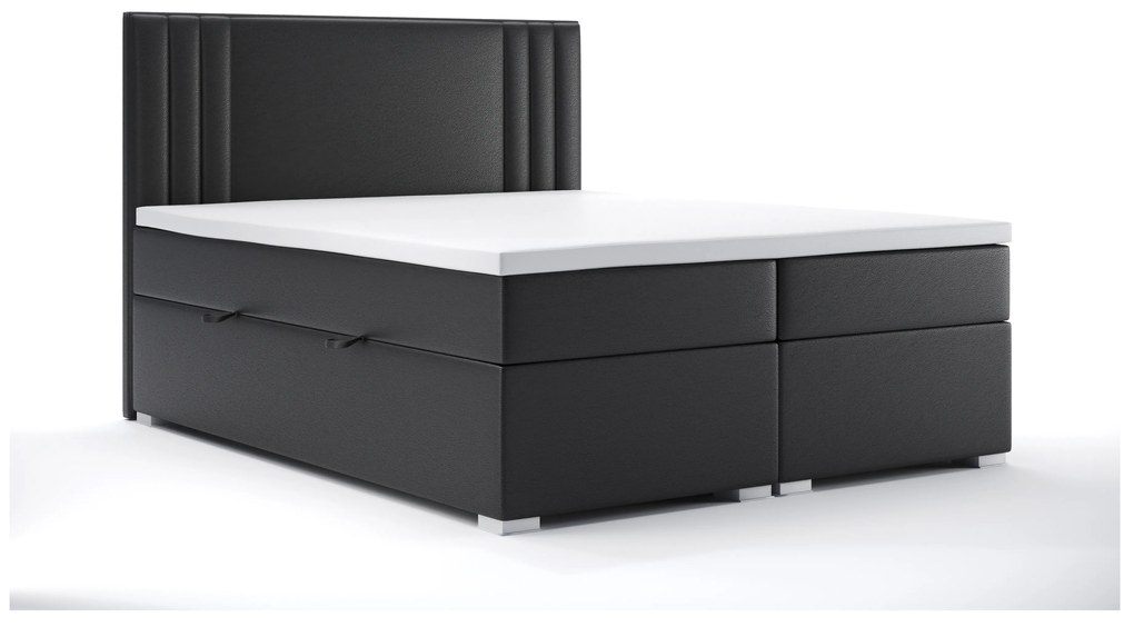 Franciaágy Boxspring 140 cm Morcano (fekete öko-bőr) (tárolóhellyel). Akció -17%. 1044271