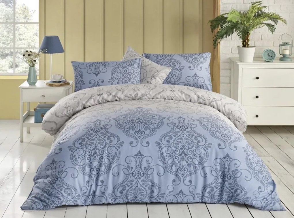 Sarah Kék pamut lepedők TiaHome - 1x Párna 90x70cm, 1x Paplan 140x220cm