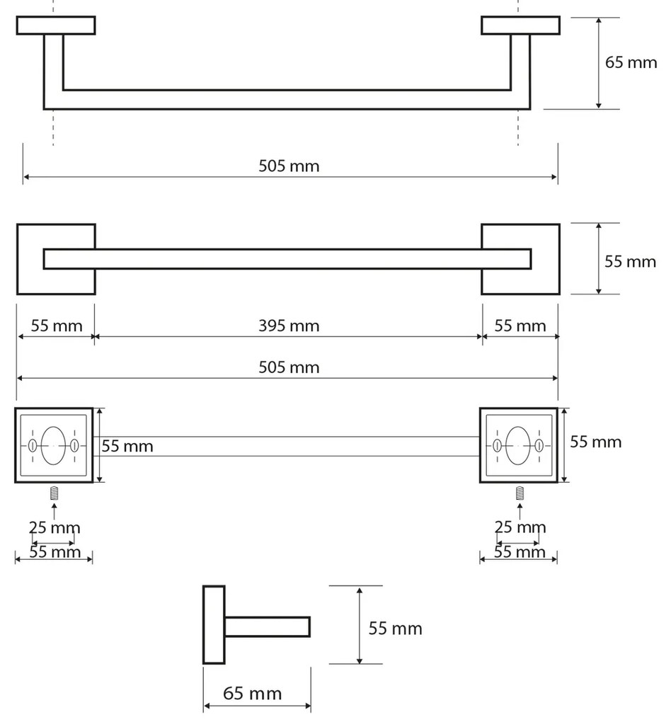 SAPHO XQ402 X-Square törölközőtartó 50 cm, ezüst