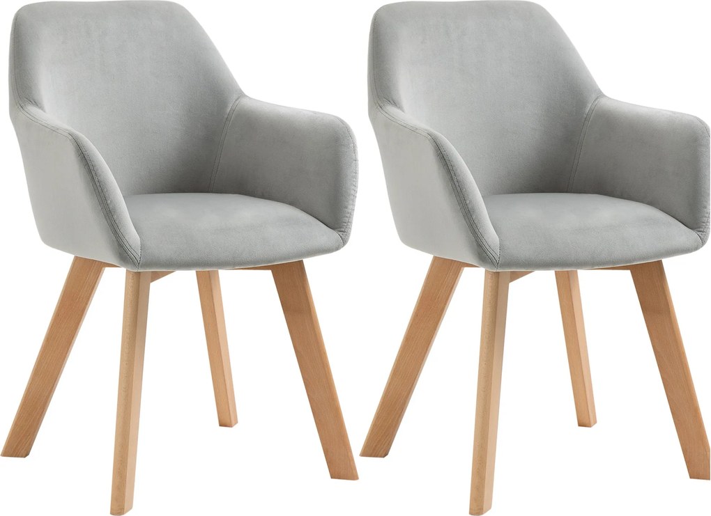 HOMCOM 2 db Étkezőszék, Konyhaszék Karfával és Hátpátlullal, Apuplált Székek Velúrváltozatban, Nappali Szék Fából készült Lábakkal, Konyhába és Étkező