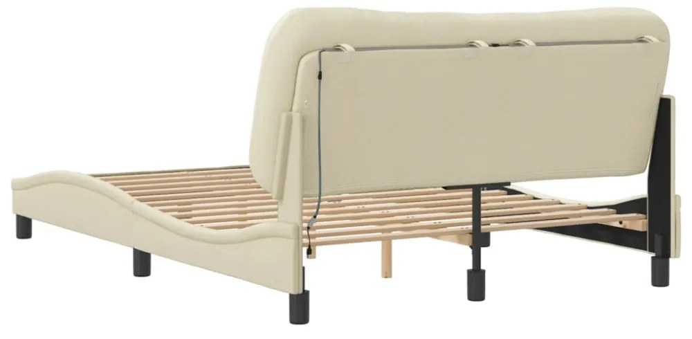 krémszínű szövet ágykeret LED-ekkel matrac nélkül Hvar 140 x 200 cm