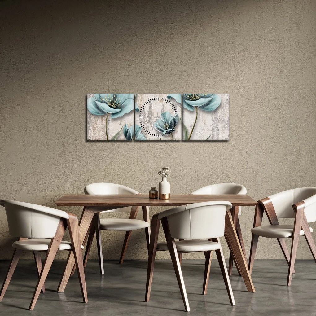Kép - Virágok a textúrán (órával) (90x30 cm)