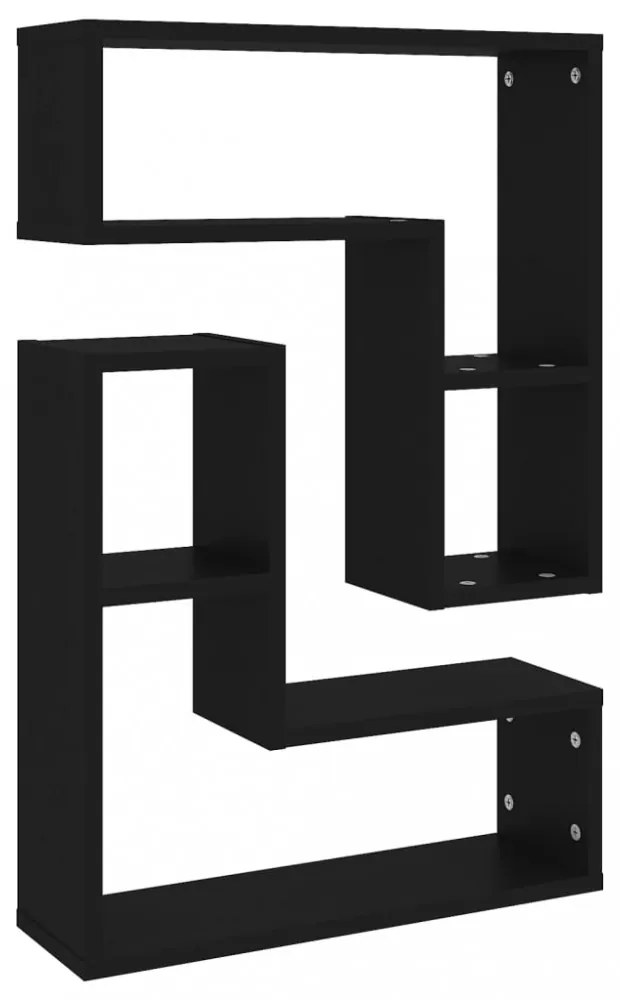 2 db fekete forgácslap fali polc 50 x 15 x 50 cm