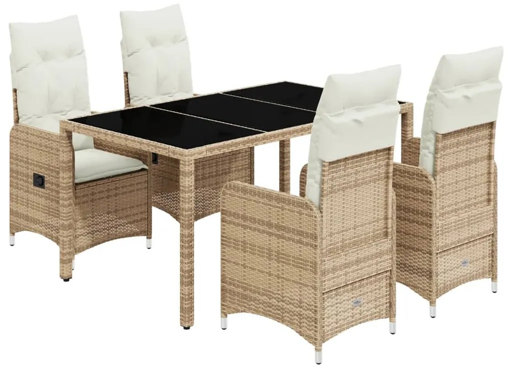 5 részes bézs polyrattan kerti bisztrógarnitúra párnákkal