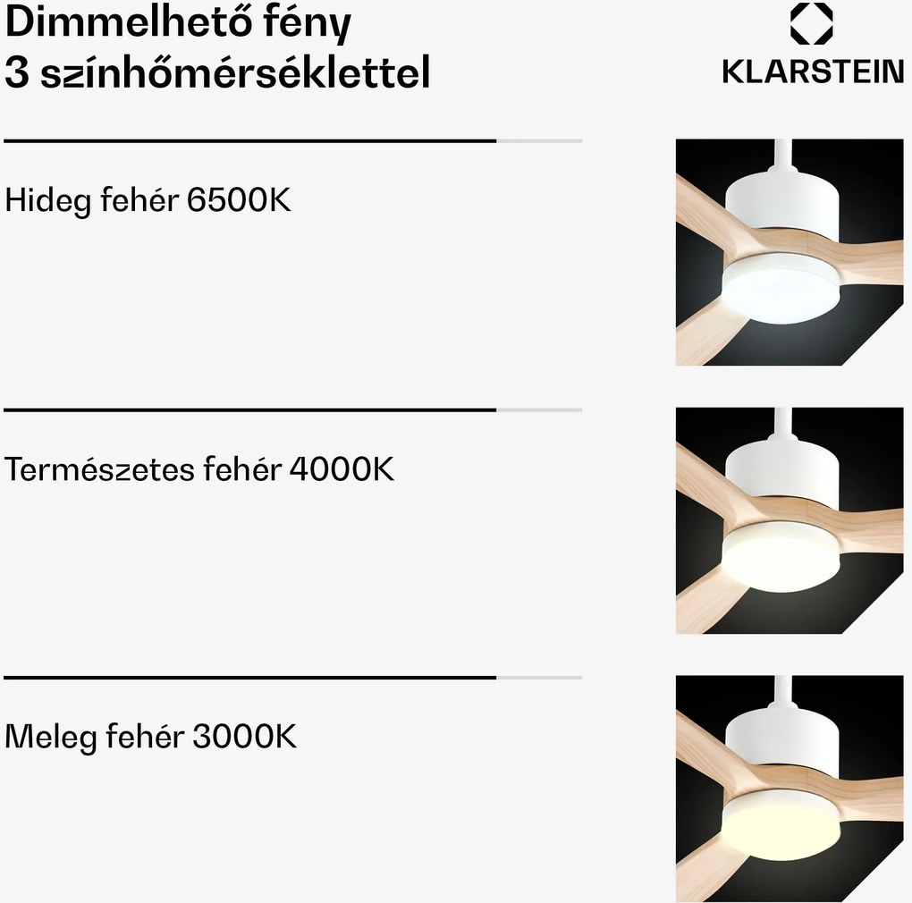 Klarstein SkyBreeze intelligens mennyezeti ventilátor világítással | 132 cm | 27 W | Csendes | LED | Fa