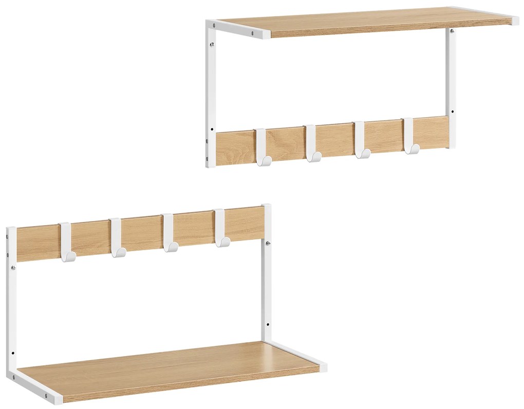 Fali polc akasztókkal VELORY szett 2 db 50x24,2 cm, fehér/dub sonoma