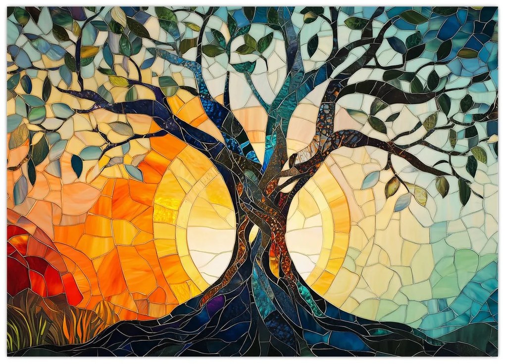 Kép – Mozaik – nap és fa I. (70x50 cm)