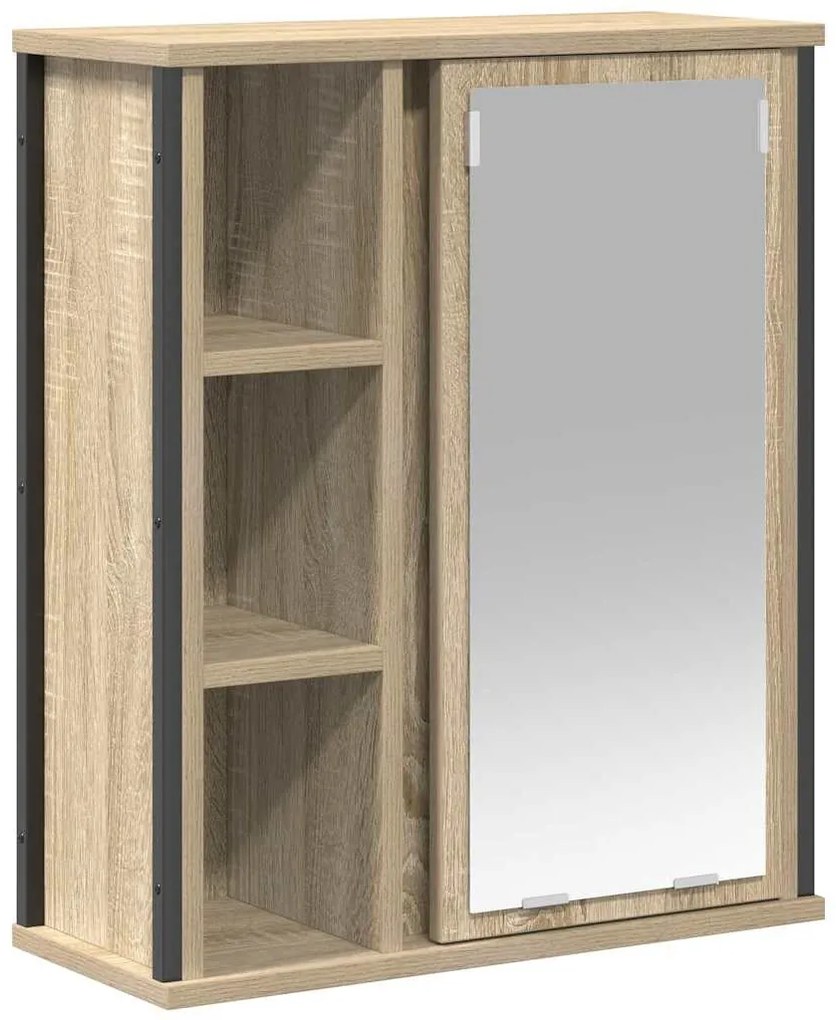 tölgy színű fürdőszoba fali szekrény tükörrel 50x21x60 cm