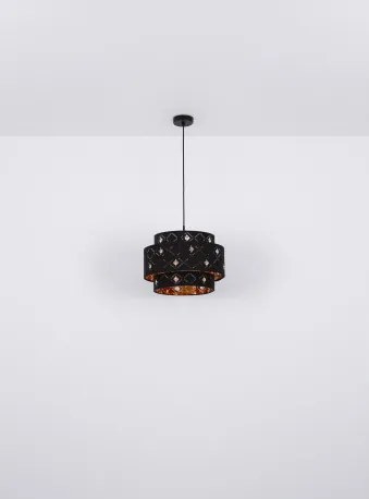 Globo 15448H1 Függeszték fém fekete váz, fekete-arany textil ernyővel, akril -kristály dekor gyöngyökkel. Ø:400, M:1400, fényforrás nélkül 1xE27 60W 230V