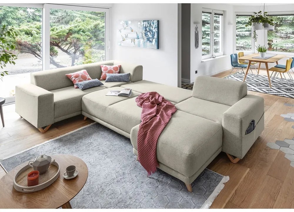 Bézs kinyitható-tárolóhelyes sarokkanapé (bal oldali-U alakú) Classy Sophie – Miuform