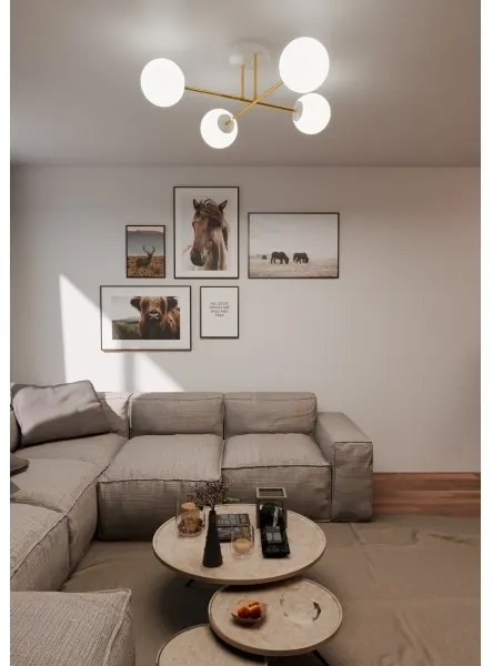 Csillár rúdon  MAGNUM 4xE14/10W/230V fehér/arany