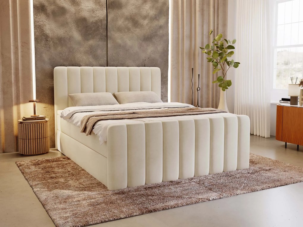 MV MAGIC PLUS kárpitozott boxspring ágy 180x200 - krémszínű