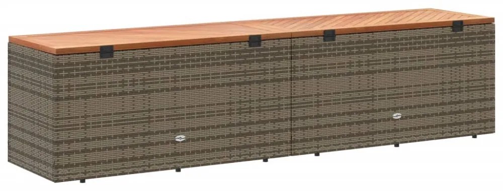 szürke polyrattan és akácfa kerti tárolóláda 220 x 50 x 54 cm
