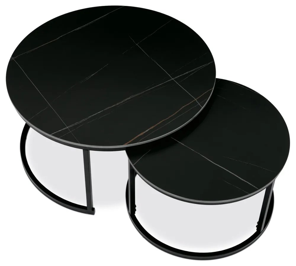 Set de 2 măsuțe de cafea din ceramică cu efect de marmură neagră. Diametru: ø80 cm și ø60cm. AHG-404