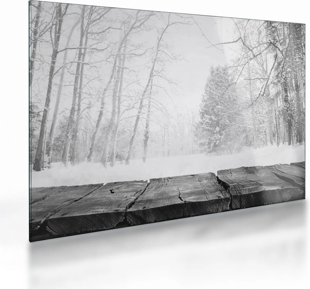 Üveg kép - Fából készült móló télen (70x50 cm)