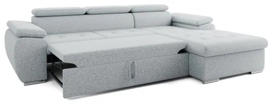 PADUA ággyá alakítható L-alakú, jobb oldali sarokülőgarnitúra tárolóval, szürke
