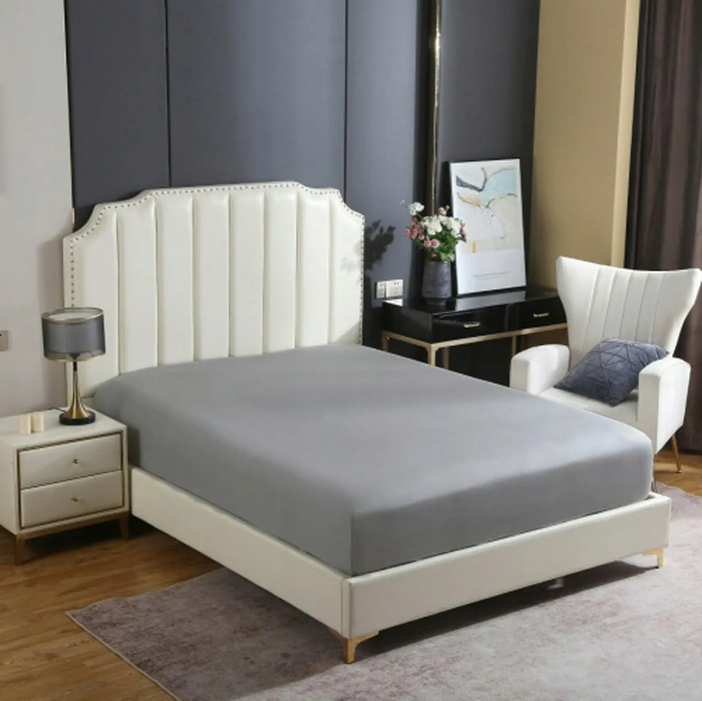 Szatén gumis lepedő 160x200 szürke egyszínű magas matrachoz