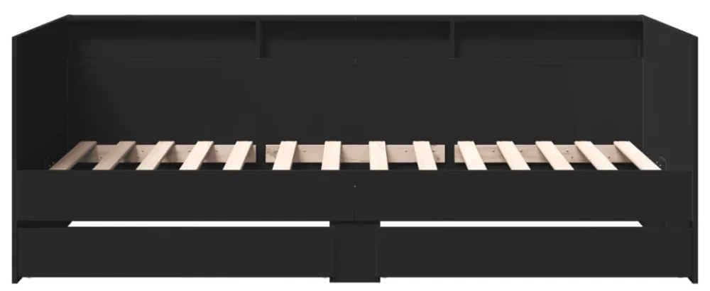 fekete kanapéágy fiókkal matrac nélkül 90x200 cm
