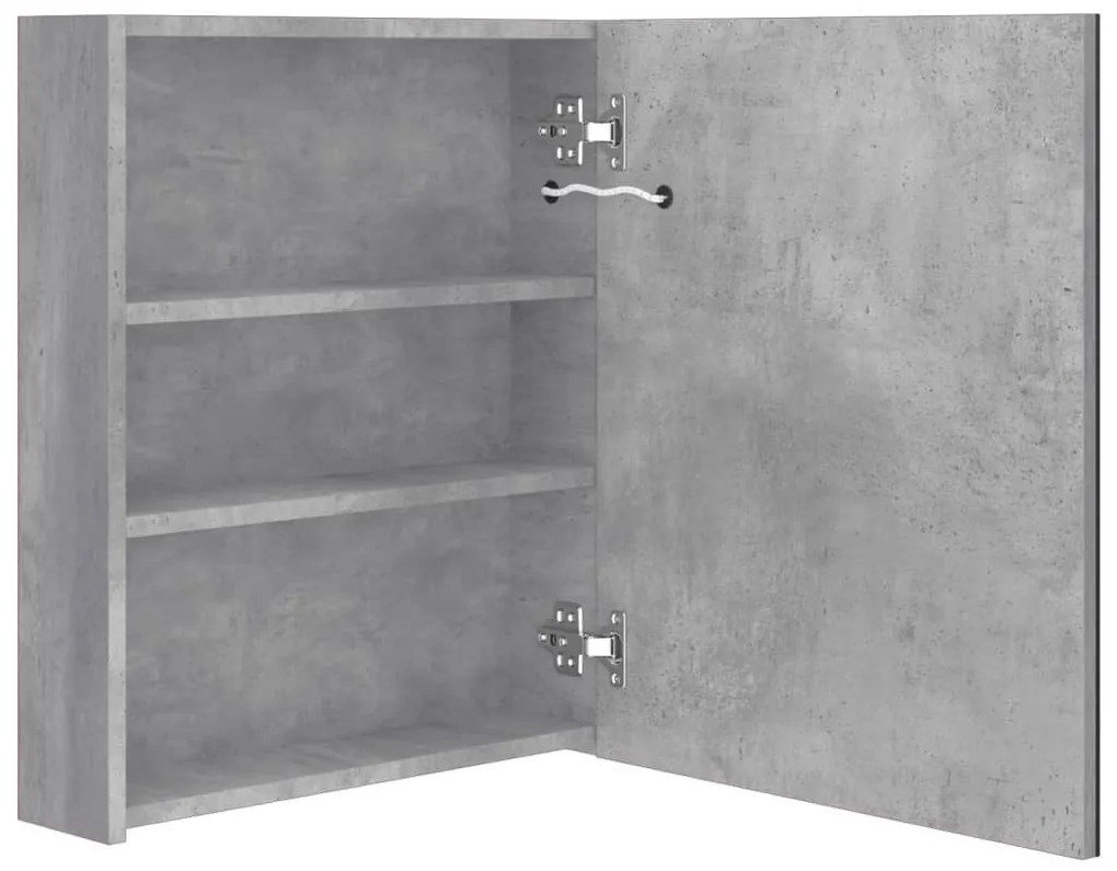betonszürke LED-es tükrös fürdőszobaszekrény 50 x 14 x 60 cm