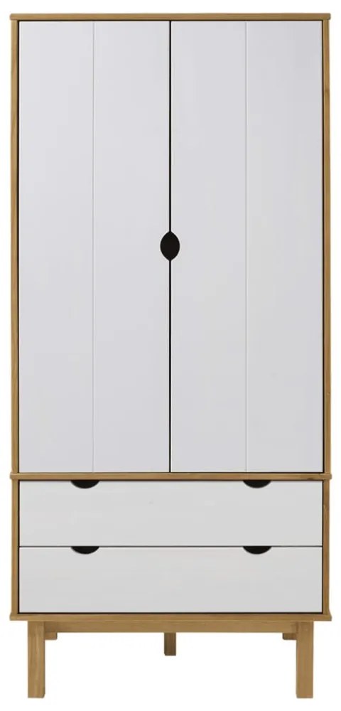 OTTA barna és fehér tömör fenyőfa gardrób 76,5 x 53 x 172 cm