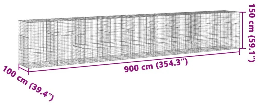 horganyzott vas gabion kosár fedéllel 900 x 100 x 150 cm